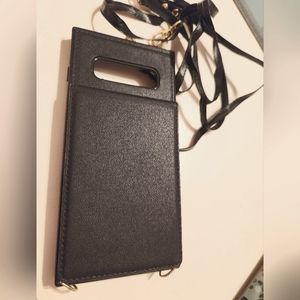 S9+ phone case black wallet crossboby
